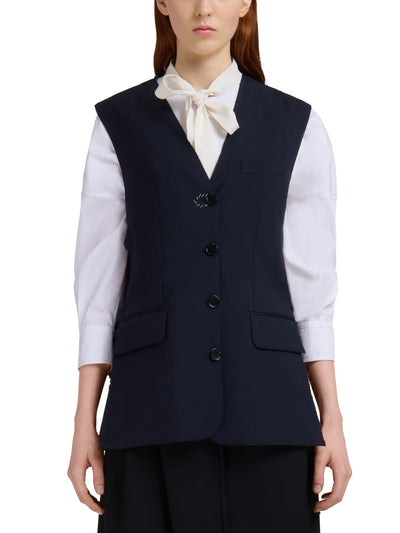 Deep Blue Wool Waistcoat with Side Slits
