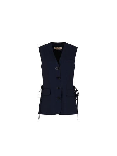 Deep Blue Wool Waistcoat with Side Slits