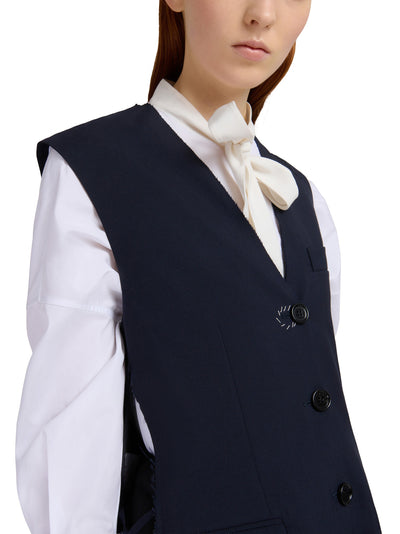 Deep Blue Wool Waistcoat with Side Slits