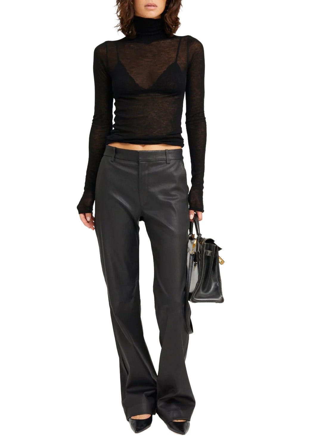 Black Tissue Cashmere Mock Neck