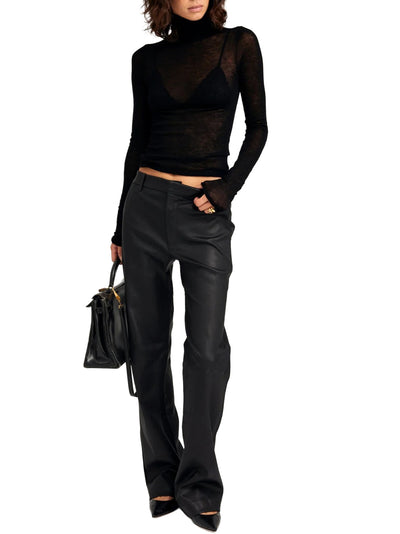 Black Tissue Cashmere Mock Neck