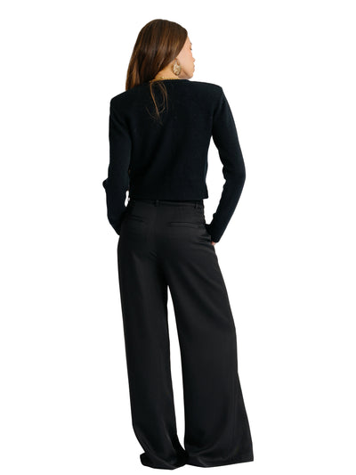 Emilia Shoulder Pad Cashmere Cardigan in Black