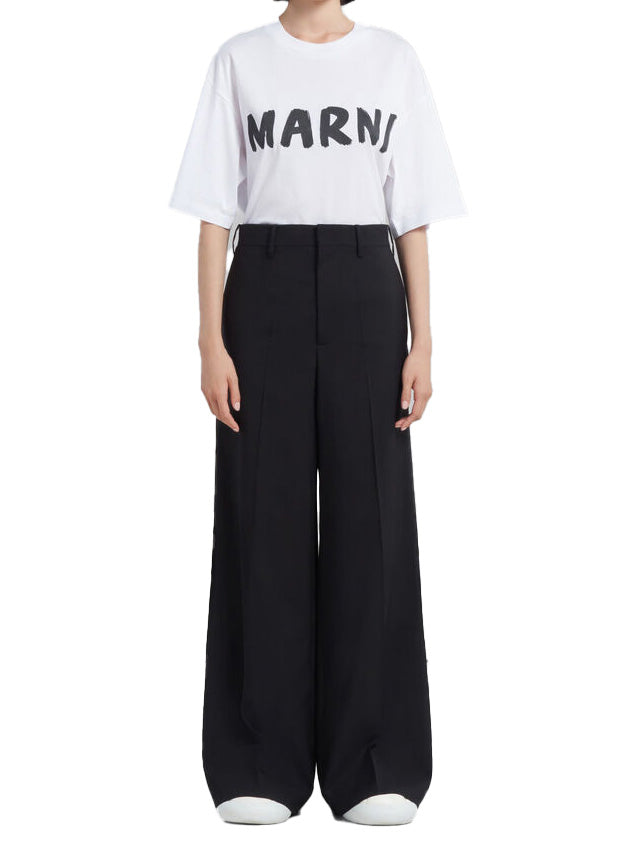 Black Tropical Wool Palazzo Trousers