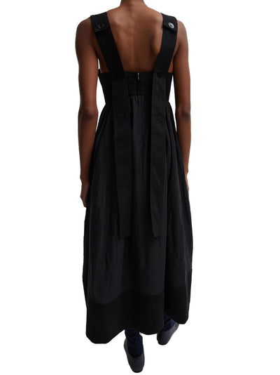 Linen Cotton Voile Sculpted Dress in Black
