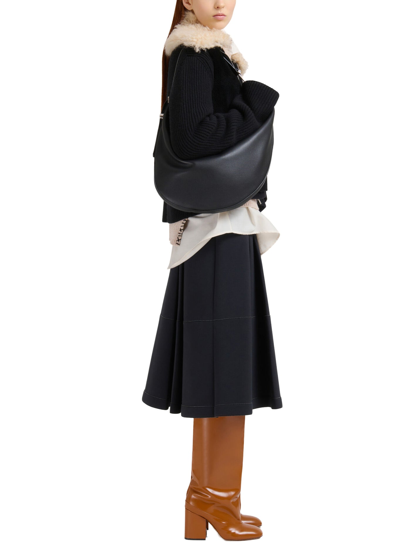Black Leather Dot Small Hobo Bag