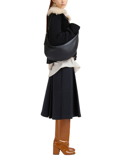 Black Leather Dot Small Hobo Bag