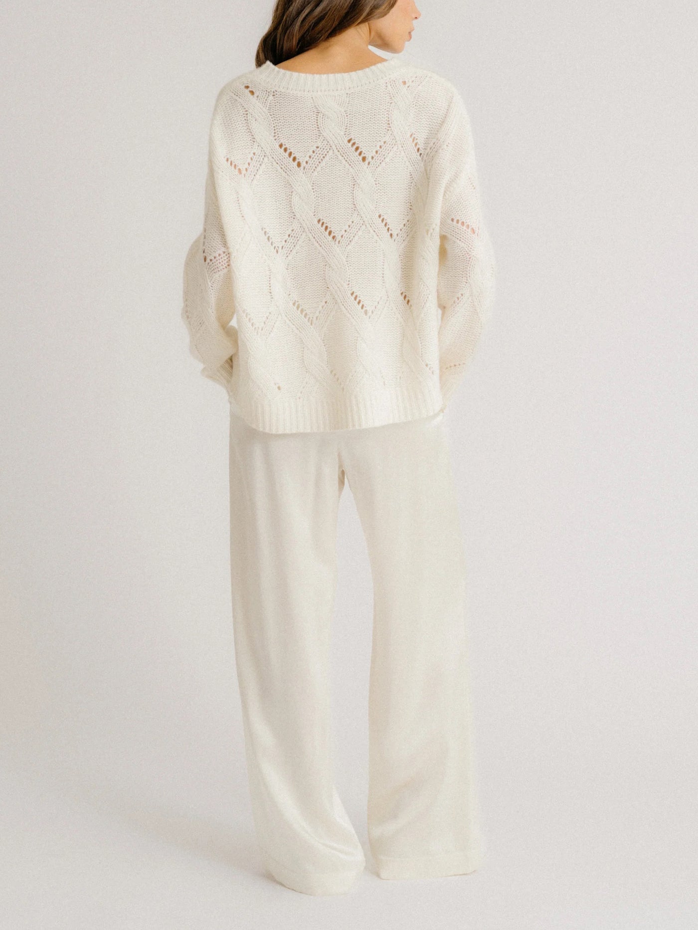 Gia Slouchy Cable Knit Sweater in Gardenia