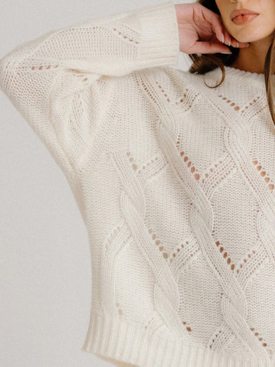 Gia Slouchy Cable Knit Sweater in Gardenia