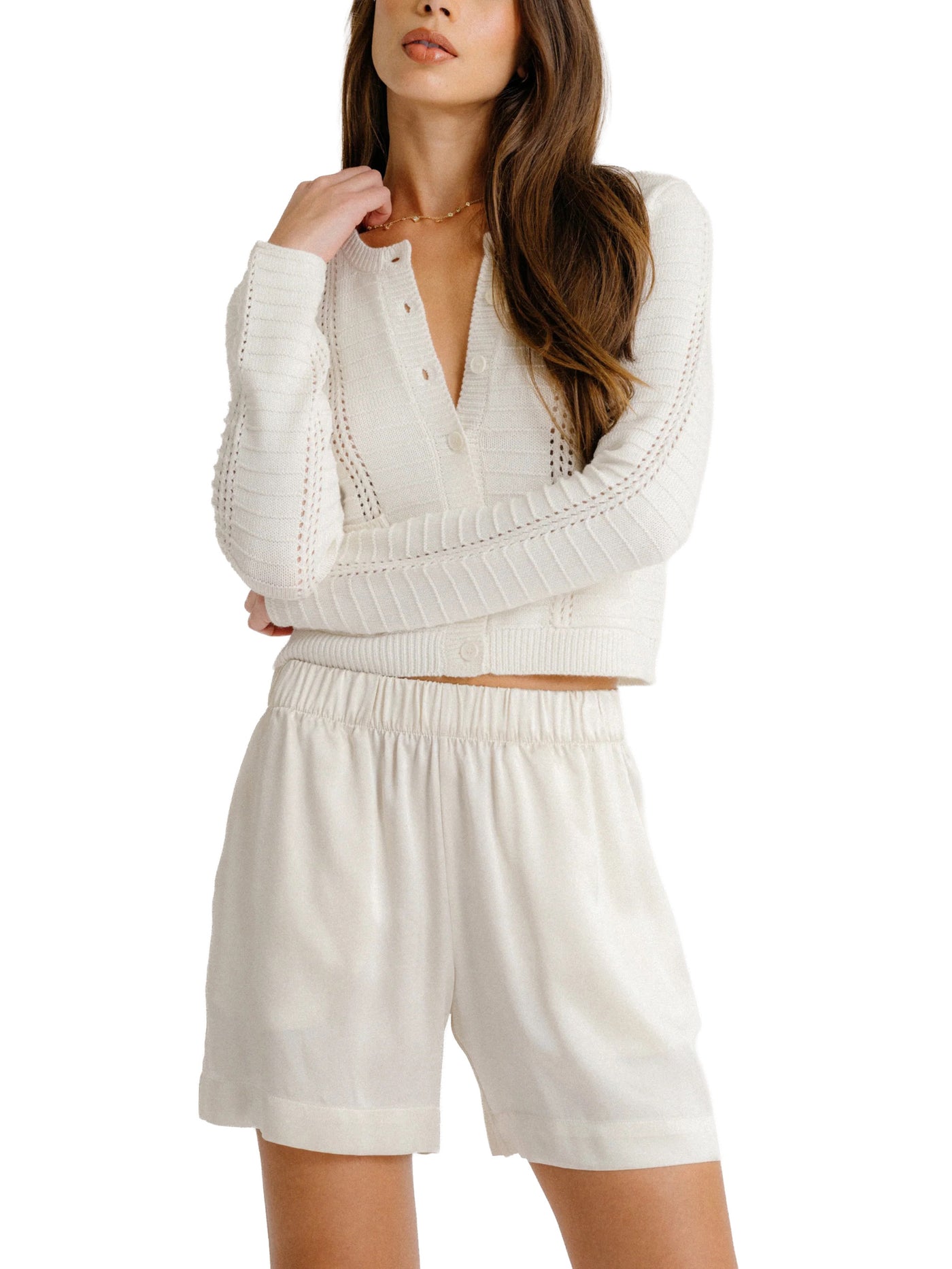 Brynn High Rise Pull Silk Short in Gardenia