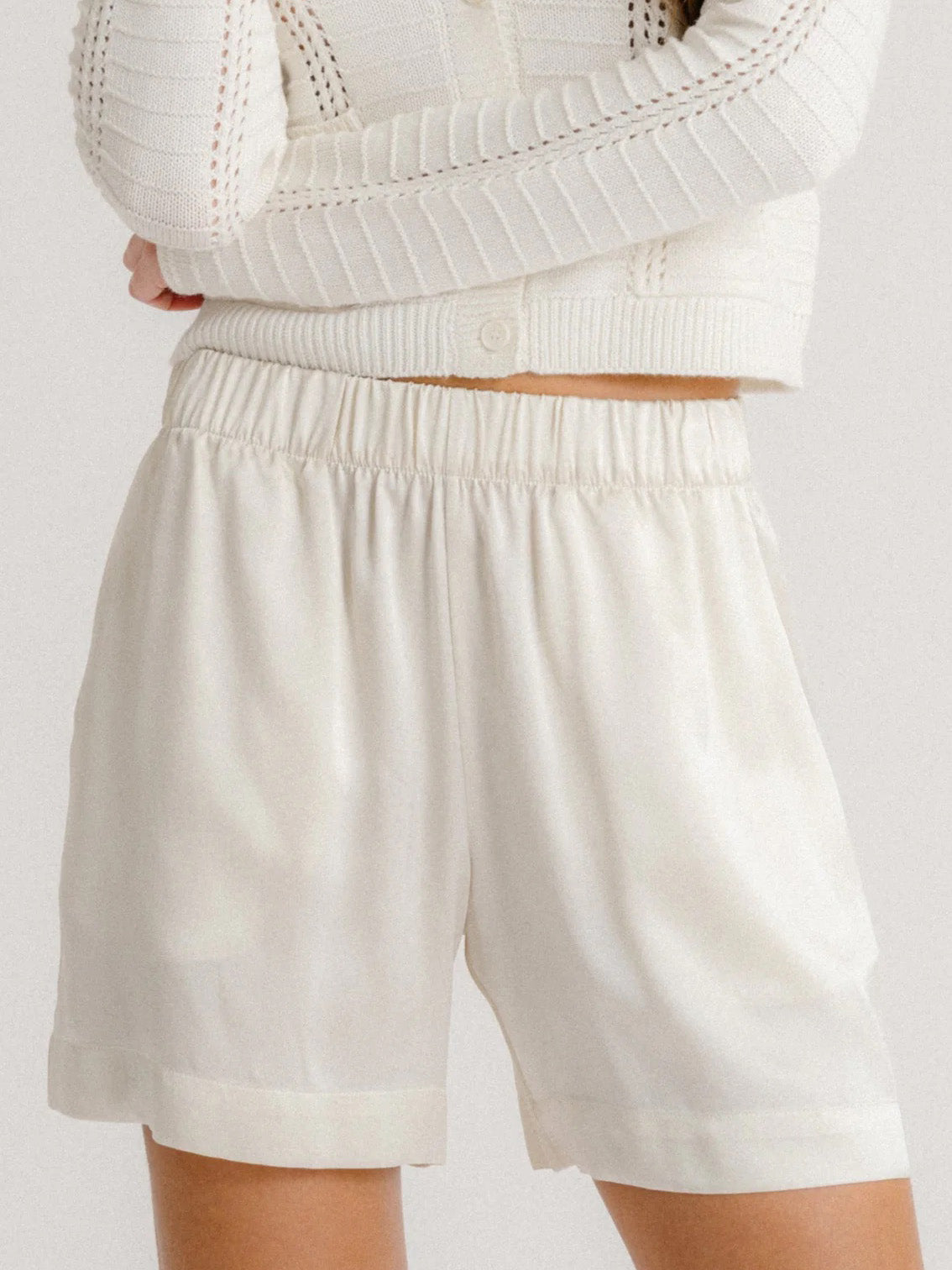 Brynn High Rise Pull Silk Short in Gardenia