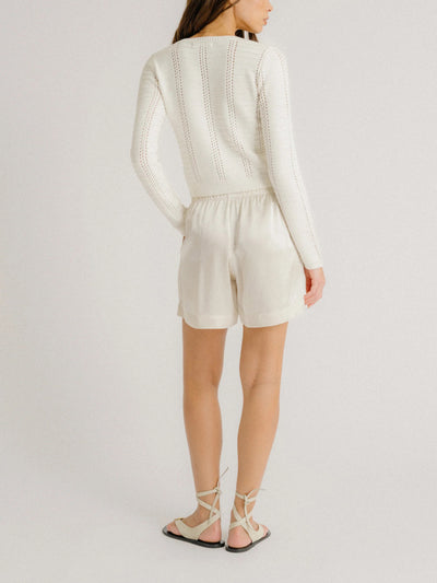 Brynn High Rise Pull Silk Short in Gardenia
