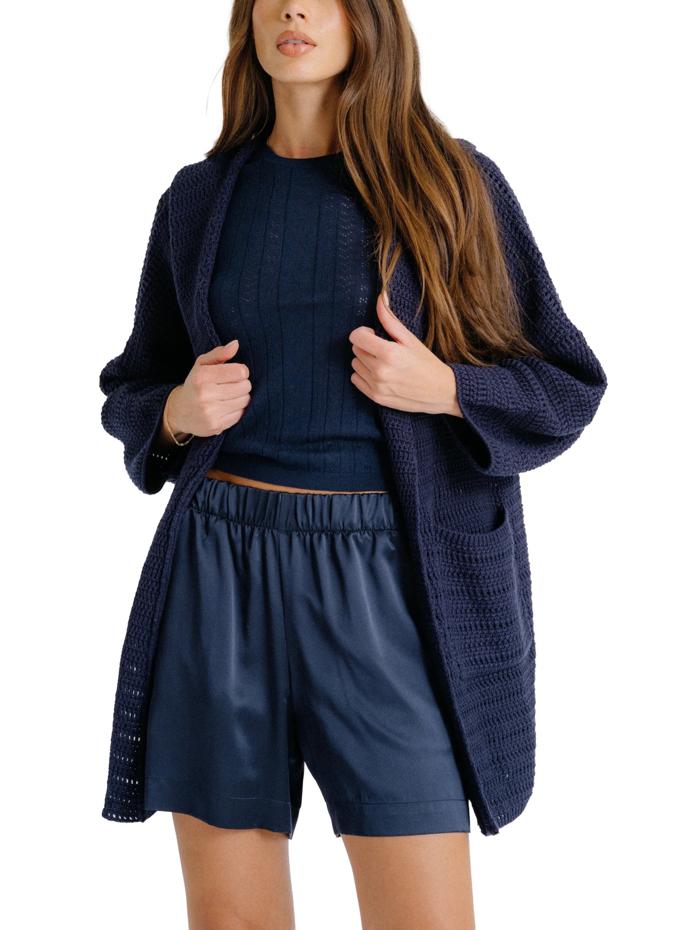 Brynn High Rise Pull Silk Short in Midnight