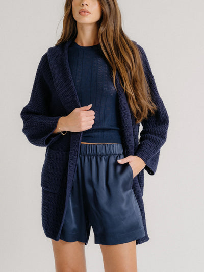 Brynn High Rise Pull Silk Short in Midnight