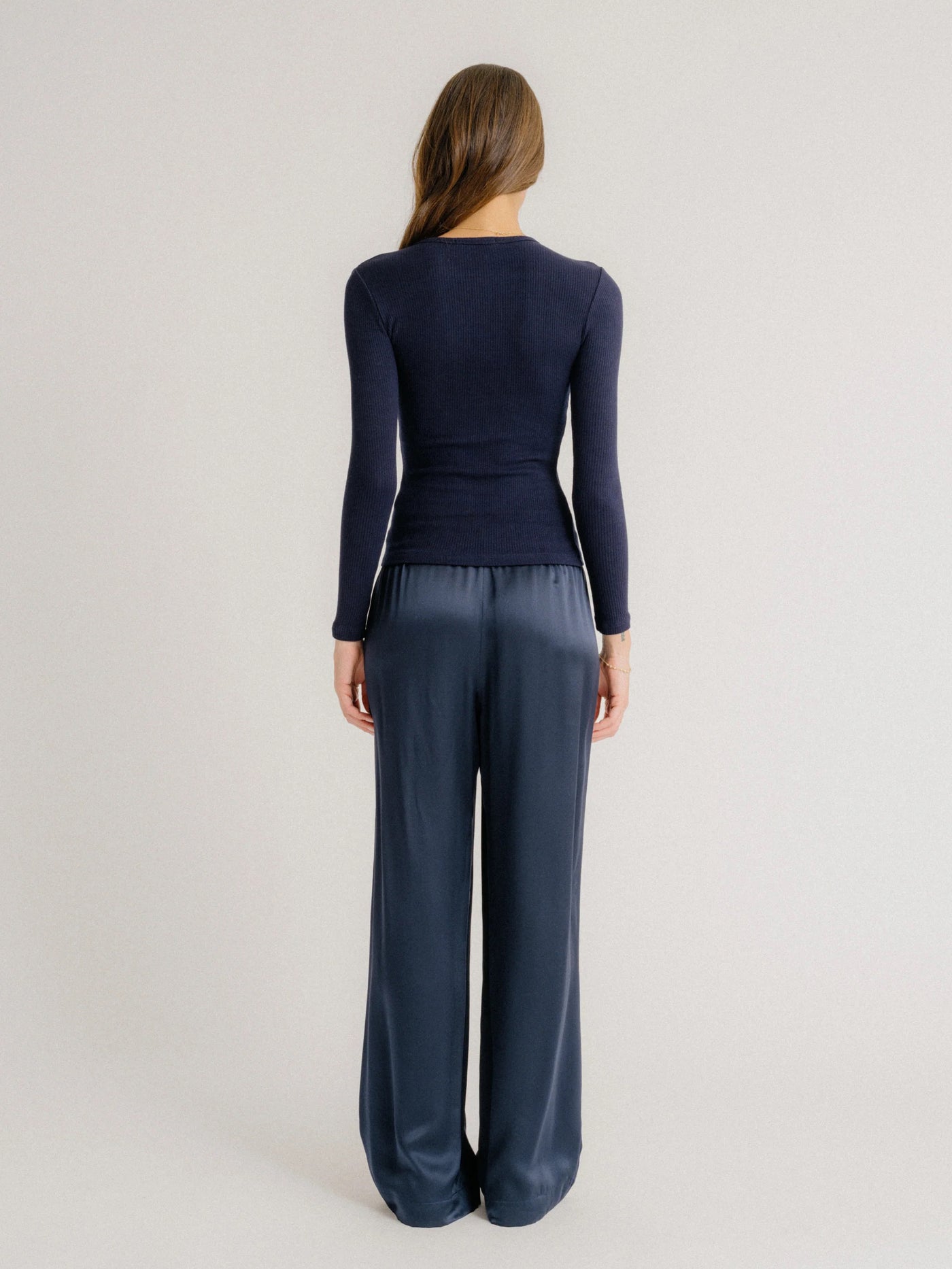 Brynn Wide Leg Silk Pant in Midnight