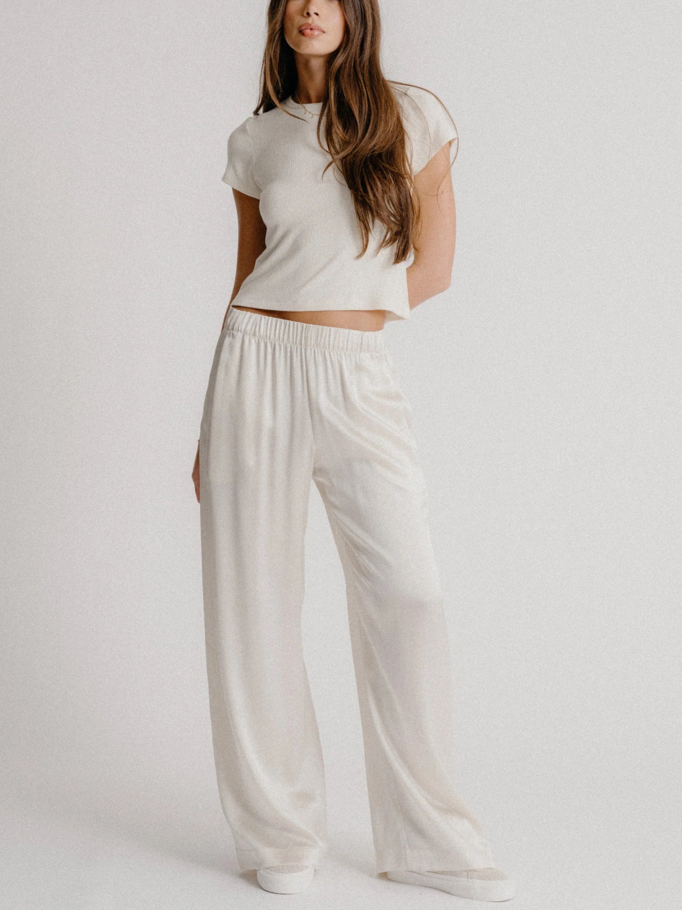 Brynn Wide Leg Silk Pant in Gardenia