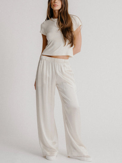 Brynn Wide Leg Silk Pant in Gardenia