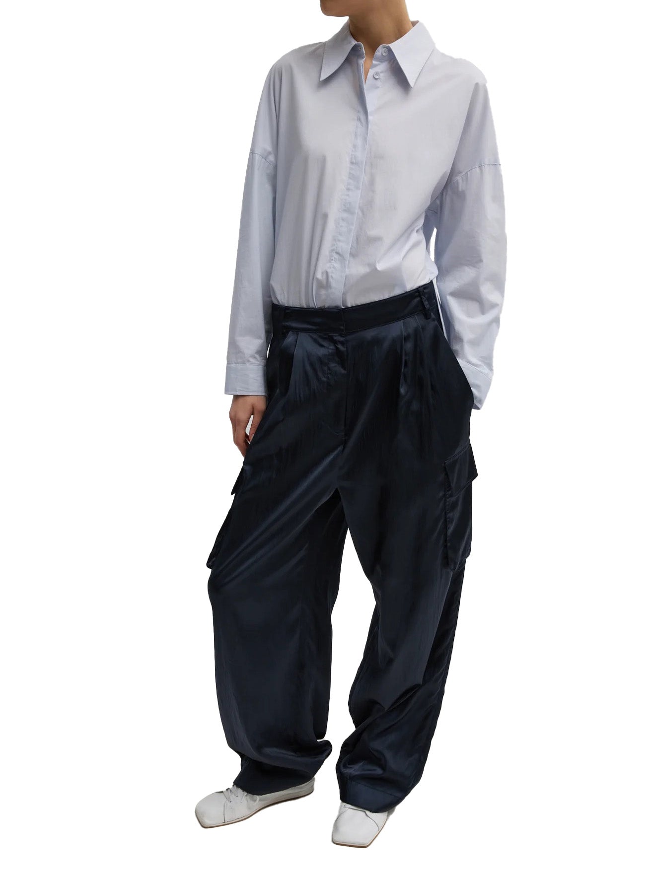 Shiny Nylon Pleated Stella Cargo Pant