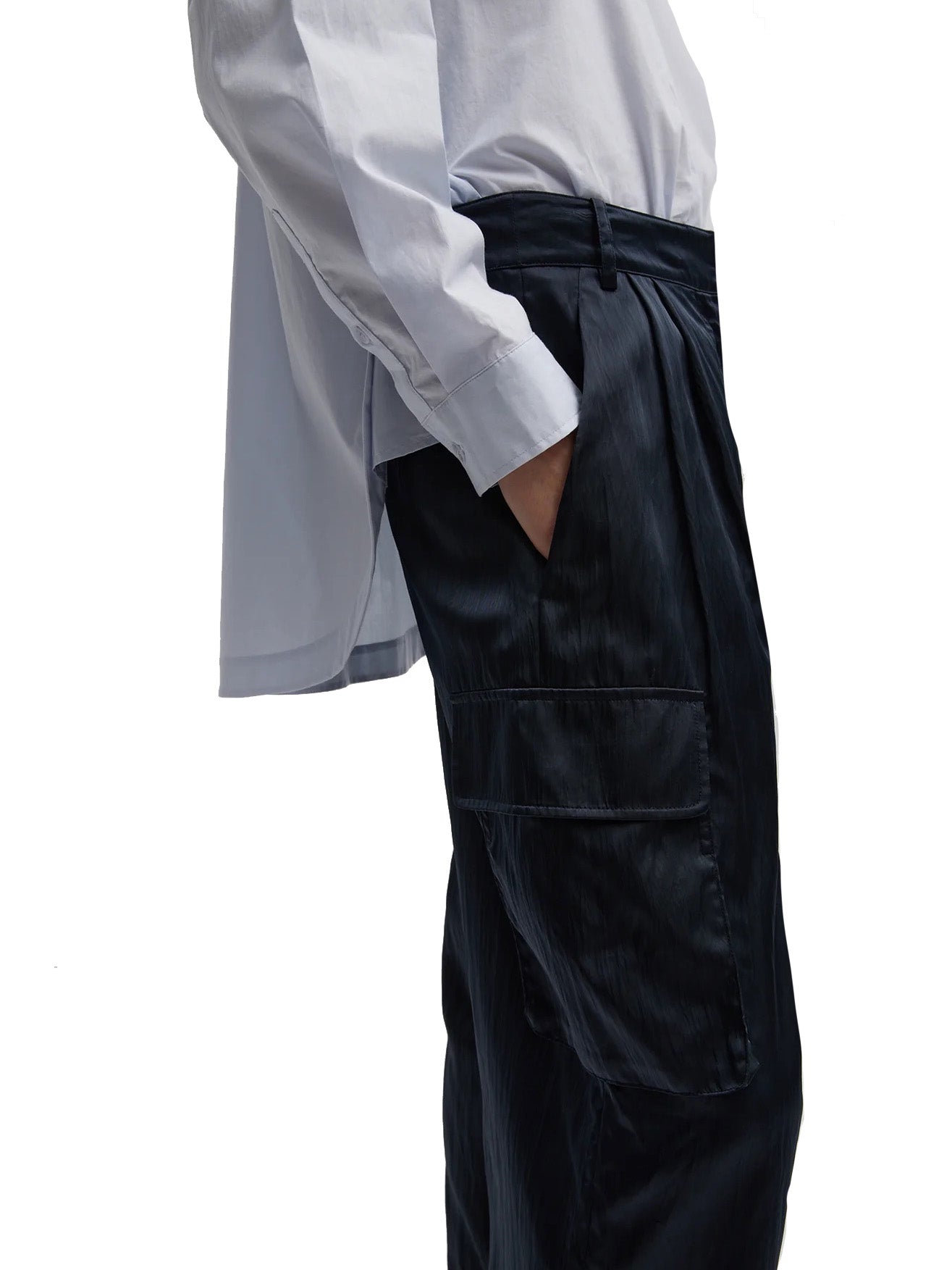 Shiny Nylon Pleated Stella Cargo Pant