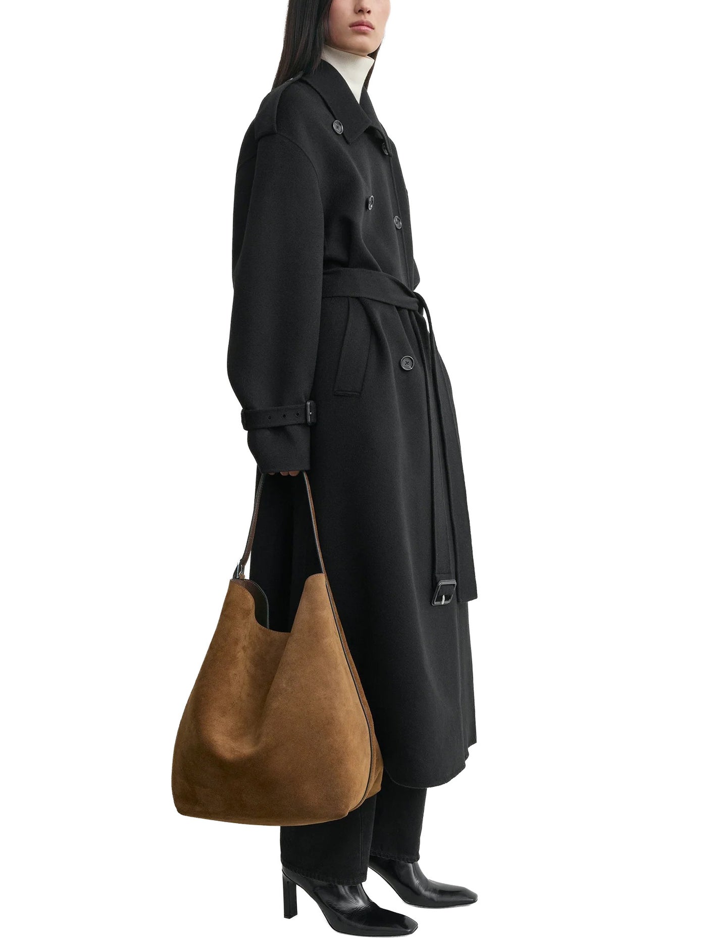 Belted Suede Tote in Tan