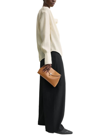 T-Lock Grained Leather Clutch in Tan