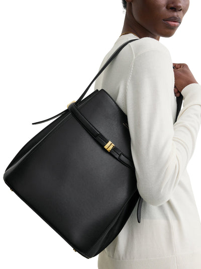 Belted Leather Bucket Bag in Black