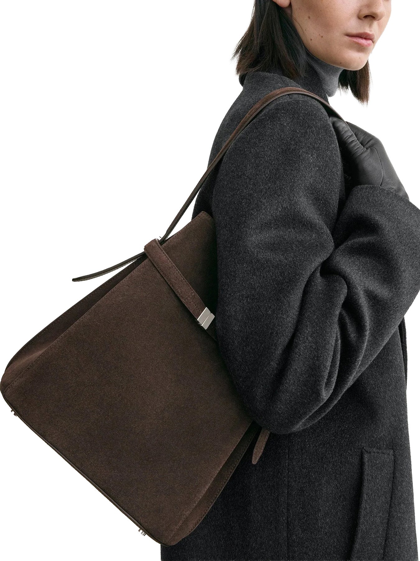 Belted Suede Bucket Bag