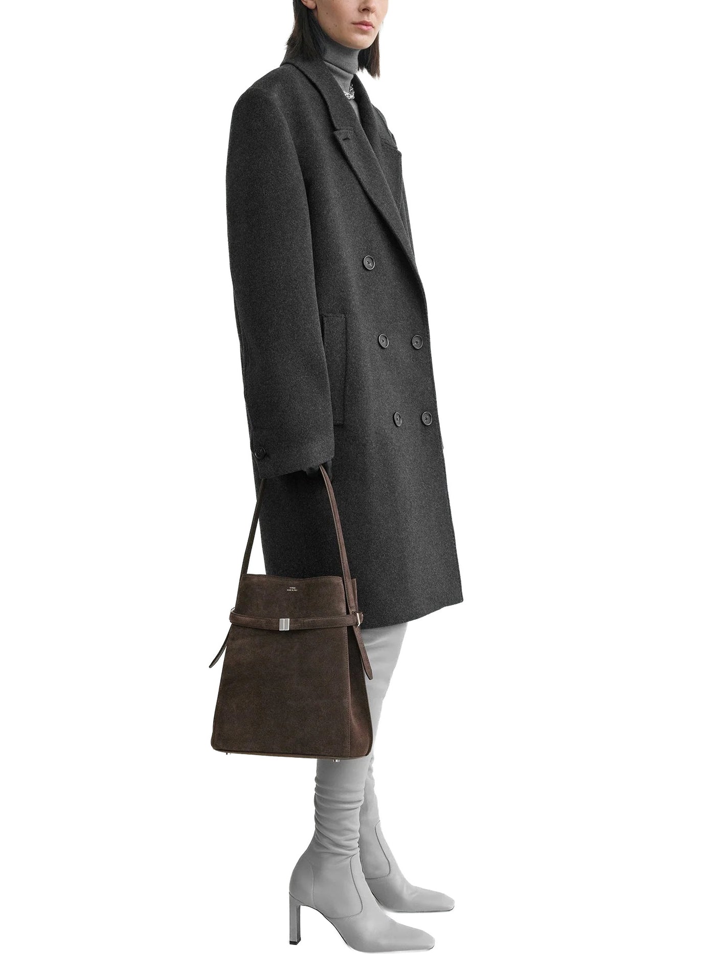 Belted Suede Bucket Bag