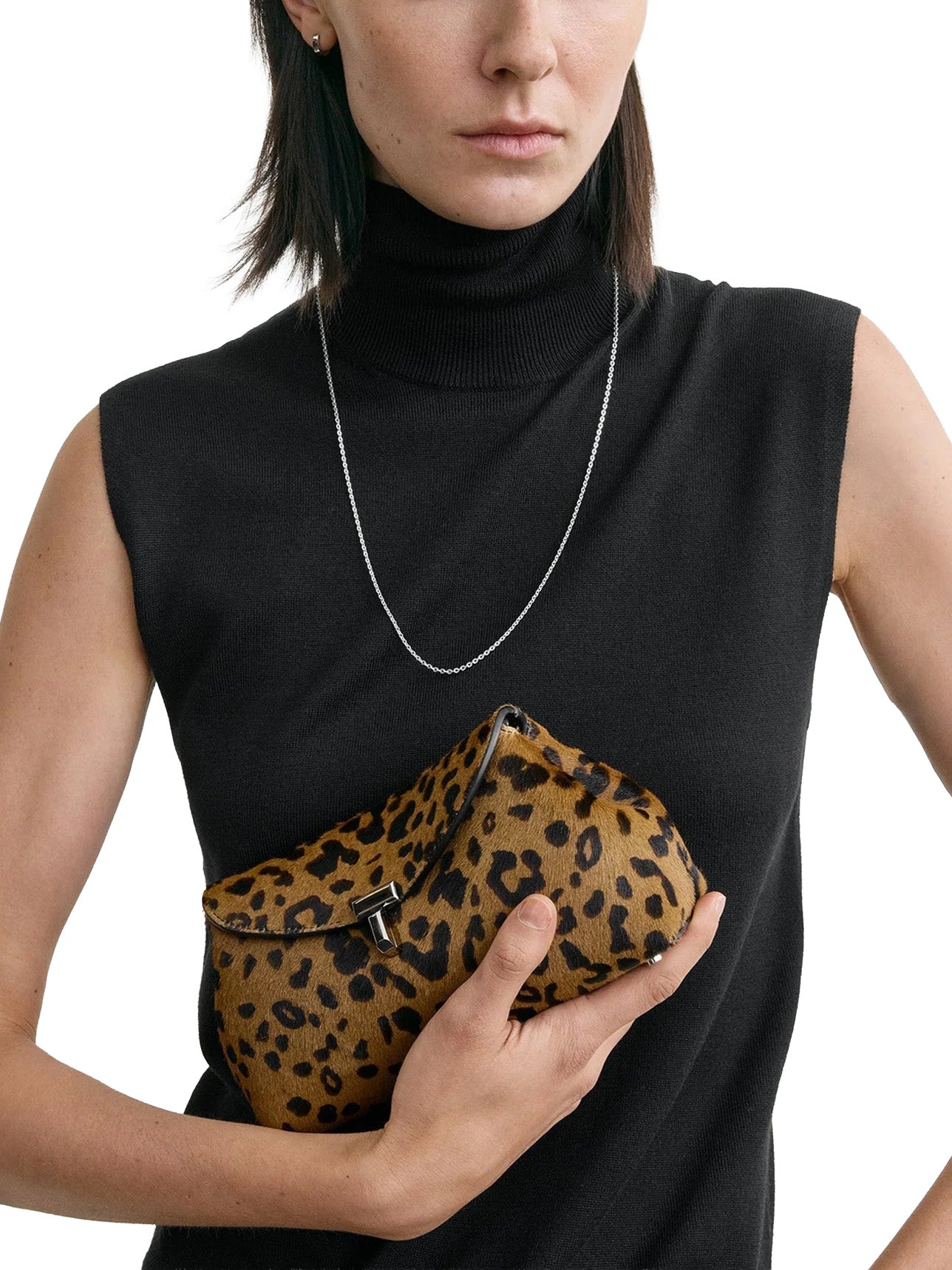 Mini T-Lock Pony Hair Clutch in Leopard