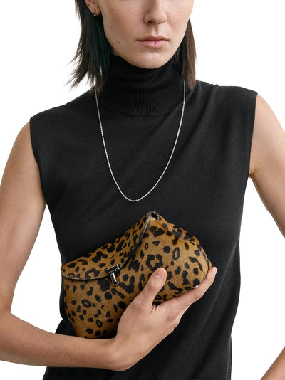 Mini T-Lock Pony Hair Clutch in Leopard