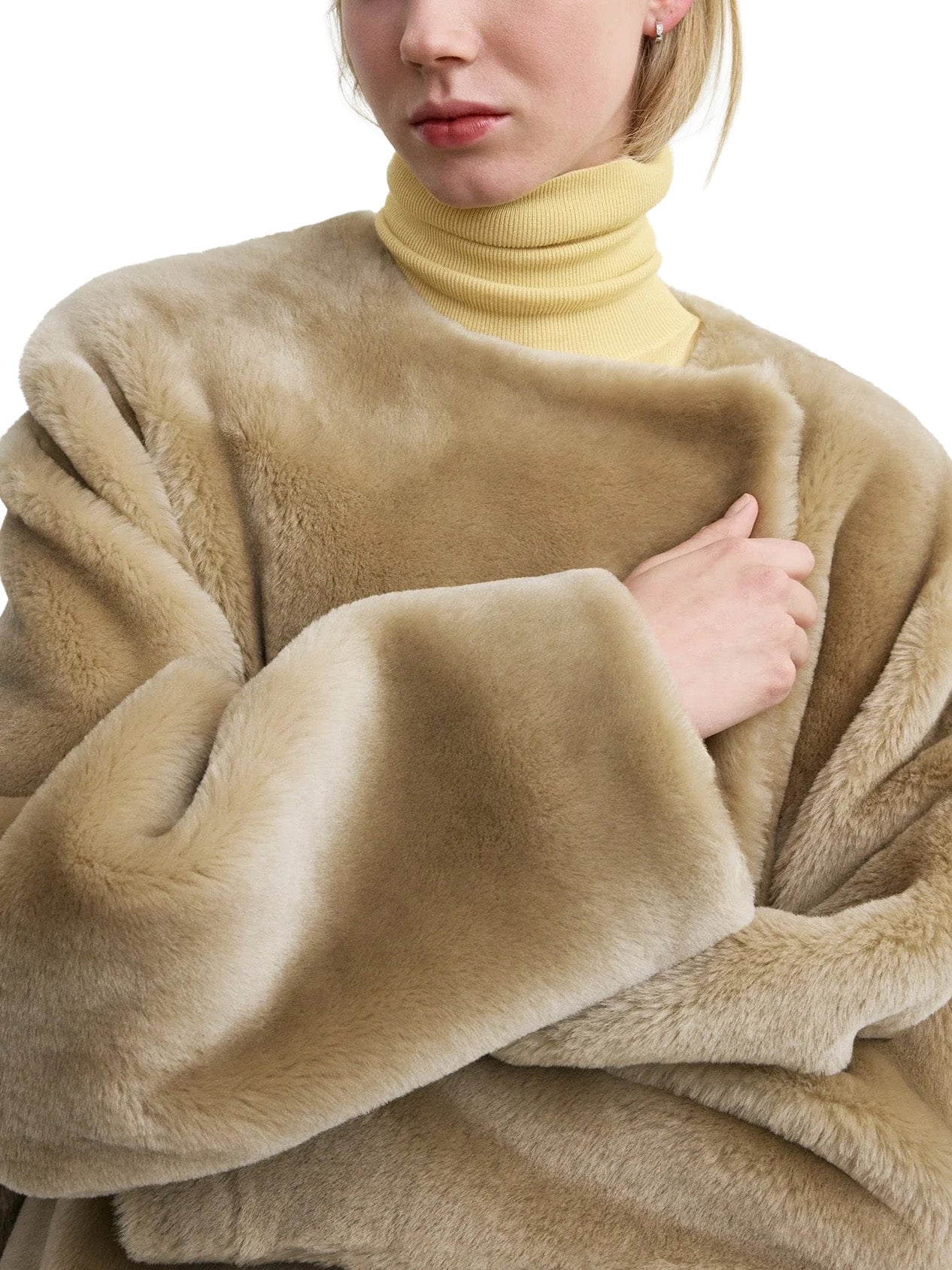 Collarless Shearling Coat Rye