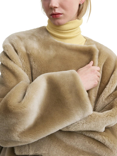 Collarless Shearling Coat Rye