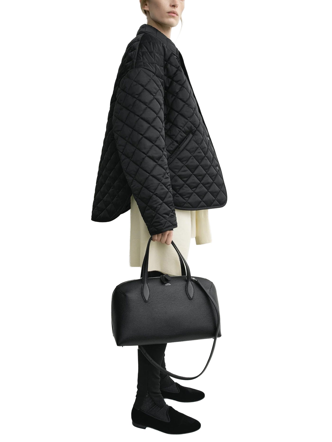 Collared Quilted Jacket Black