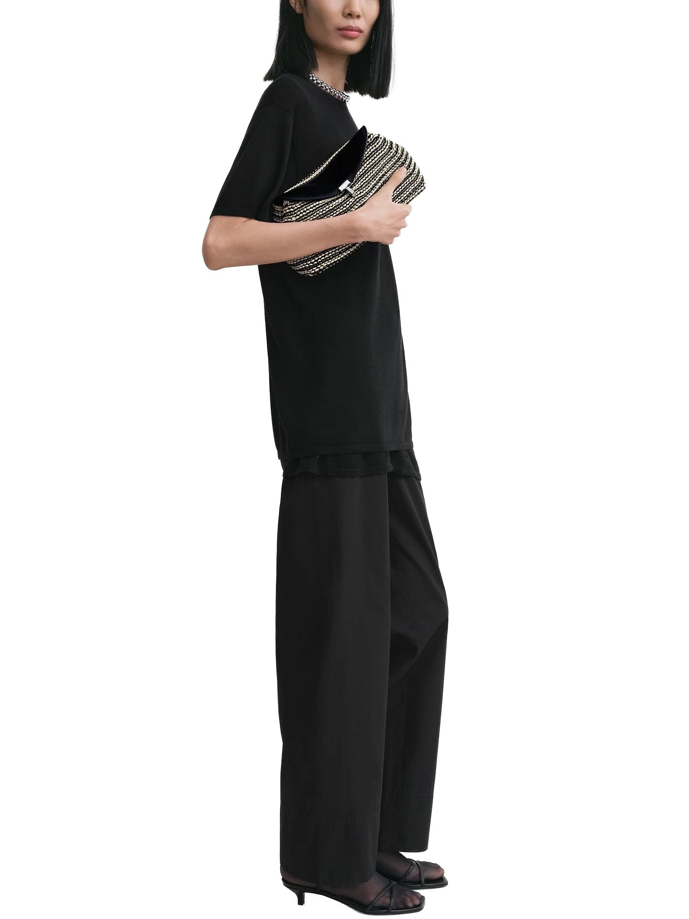 T-Lock Woven-Leather Clutch Black/Sand