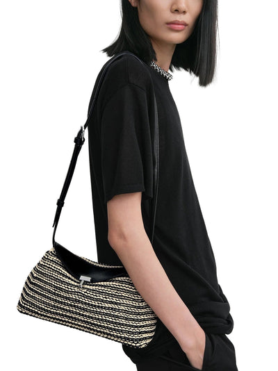T-Lock Woven-Leather Clutch Black/Sand