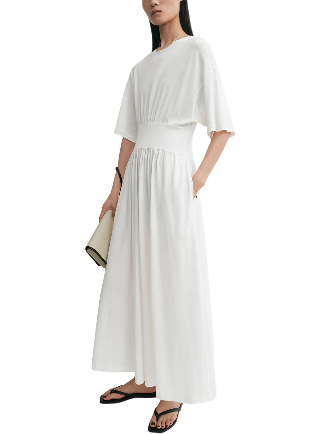 Cotton Silk Tee Dress Off-White