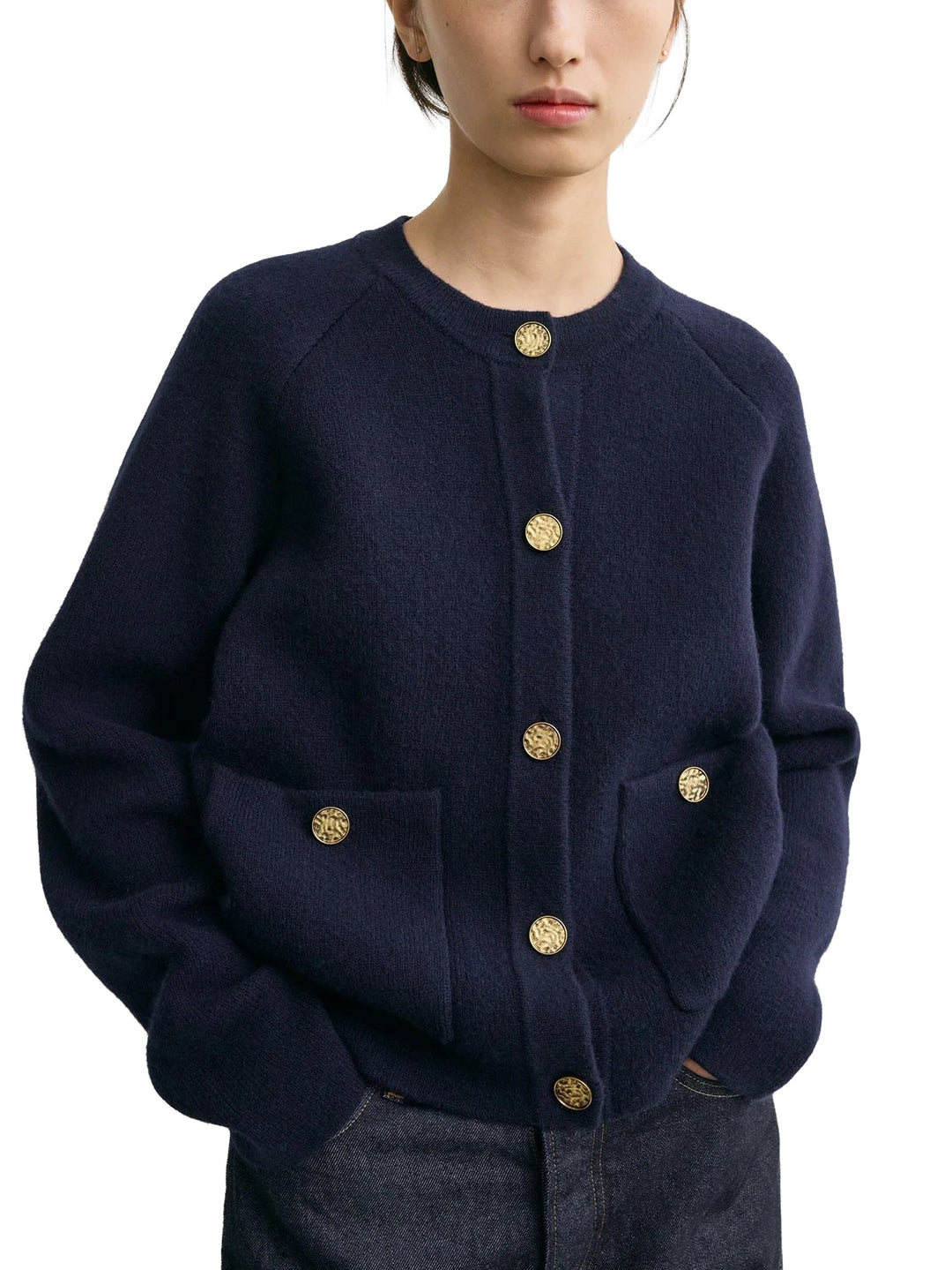Hammered Button Cardigan Navy | Toteme – pamela robbins