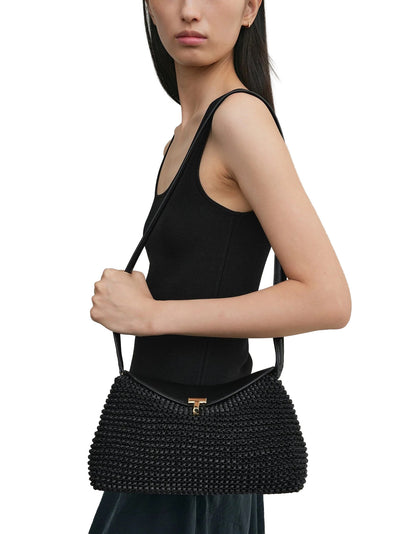 T-Lock Woven-Leather Clutch Black