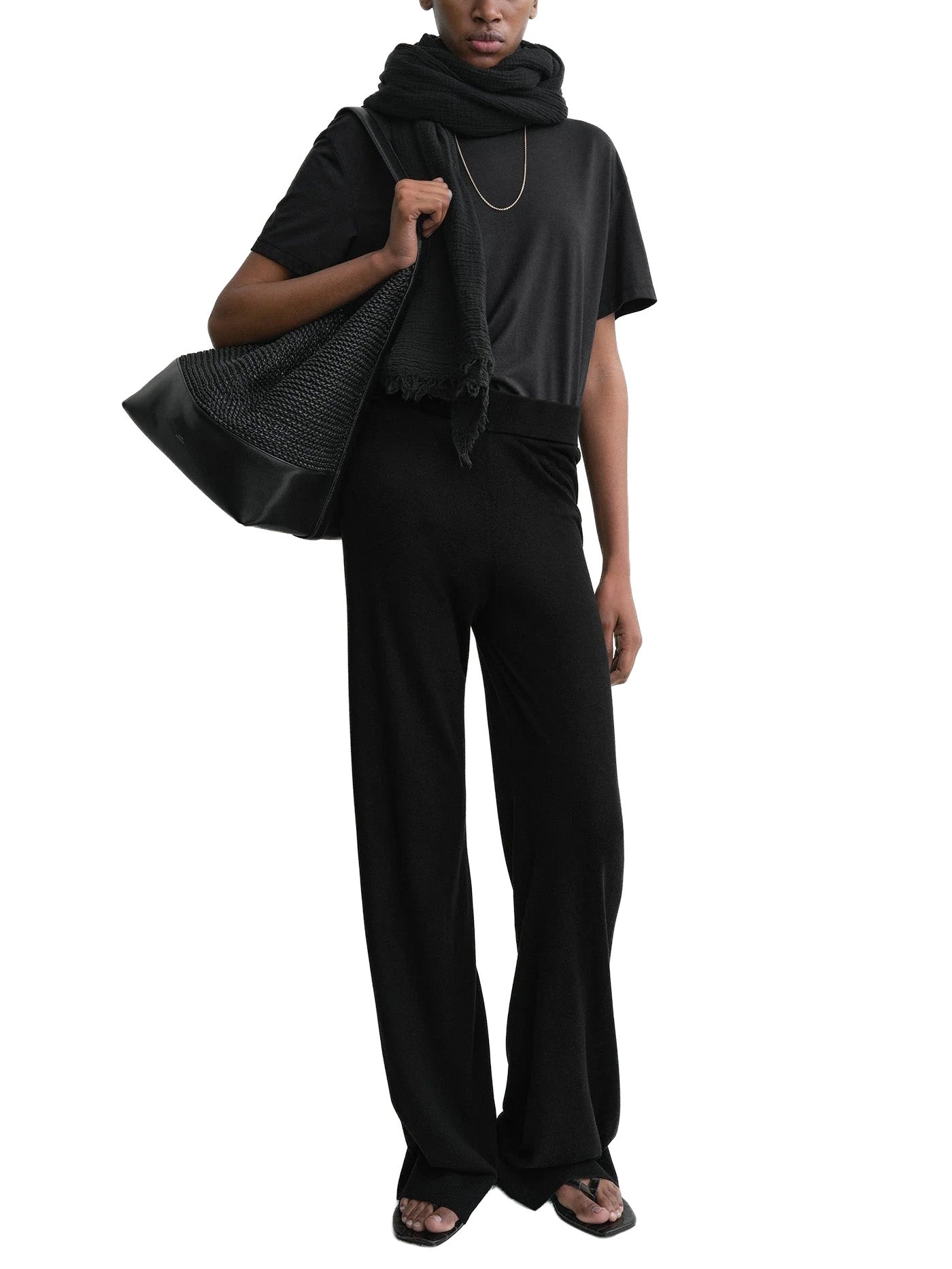 Wide Knit Trousers Black