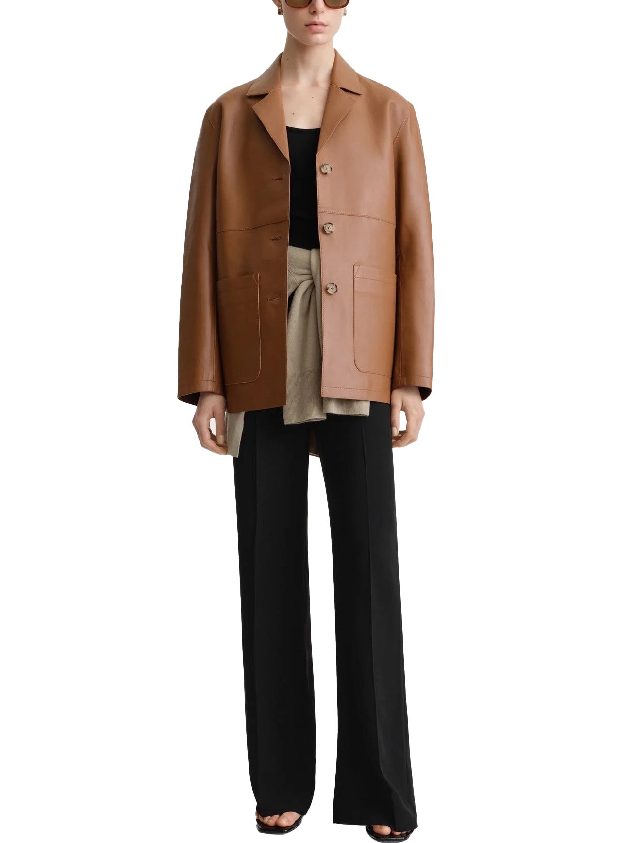 Clean Leather Jacket in Tan