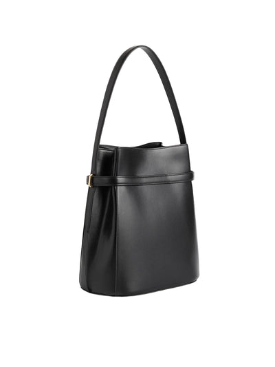 Belted Leather Bucket Bag in Black