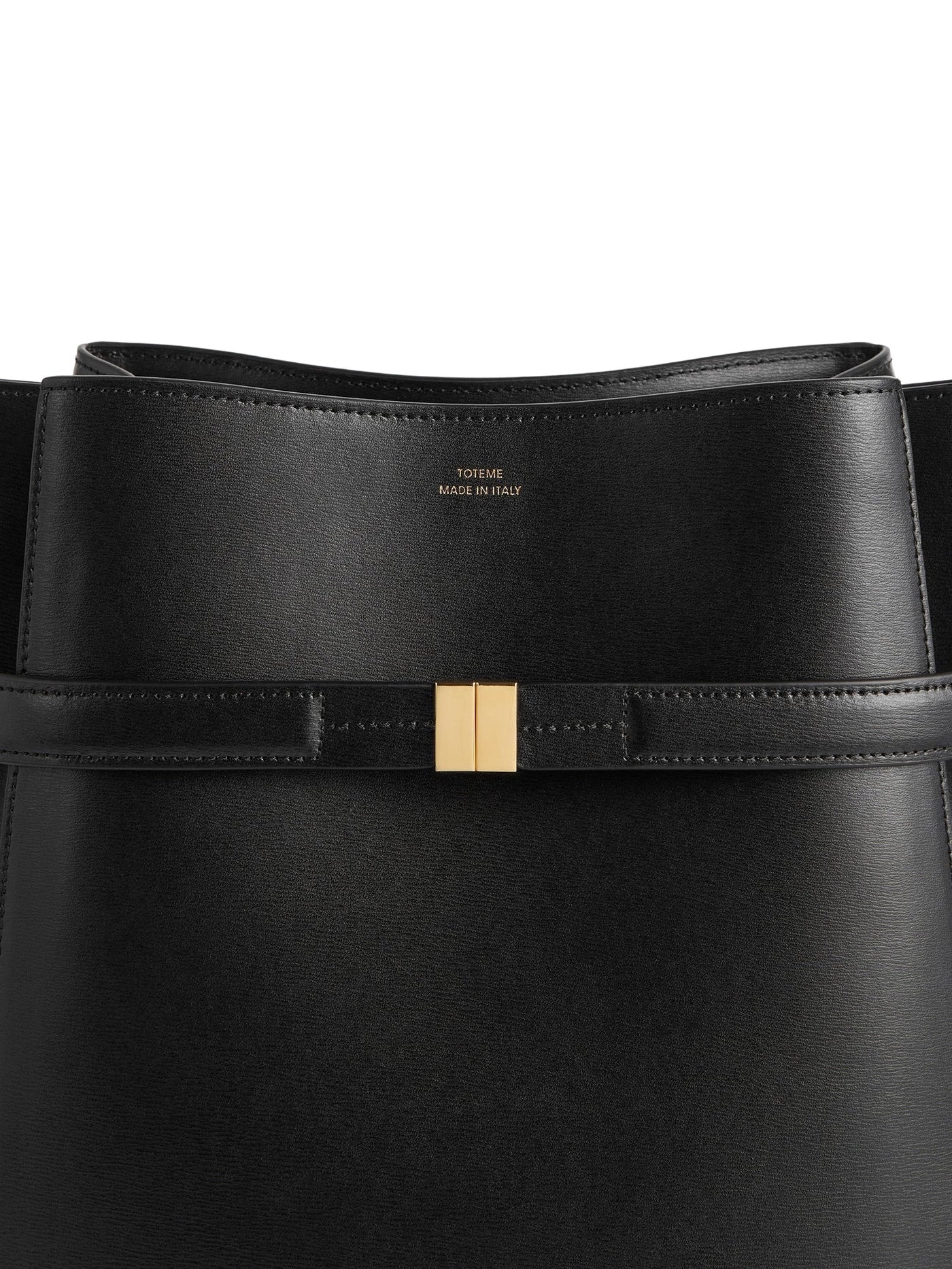 Belted Leather Bucket Bag in Black