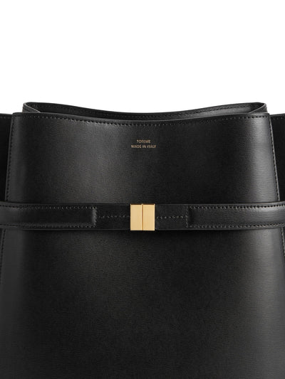 Belted Leather Bucket Bag in Black