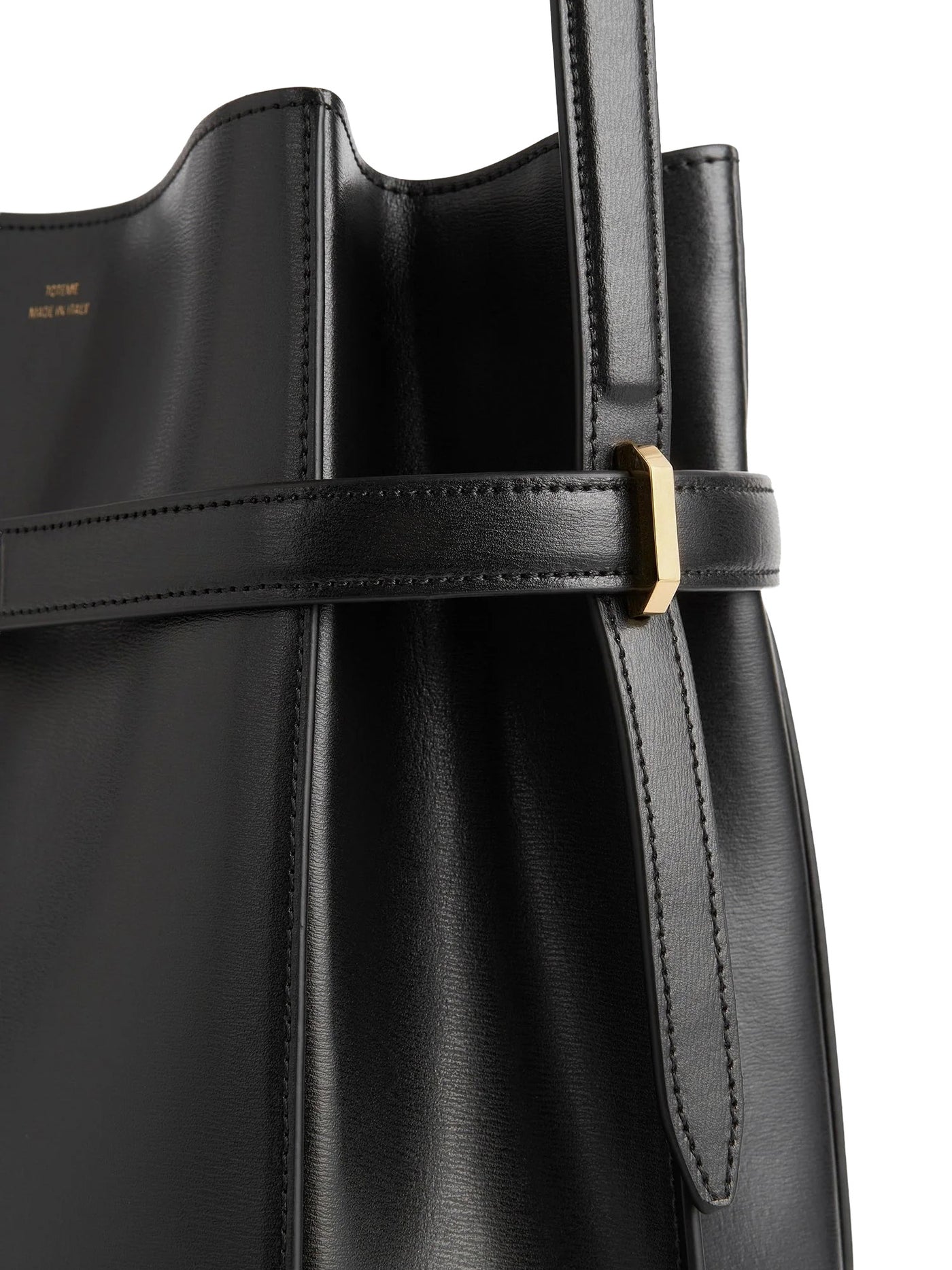 Belted Leather Bucket Bag in Black