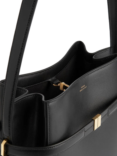 Belted Leather Bucket Bag in Black