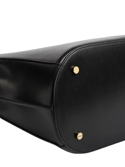 Belted Leather Bucket Bag in Black
