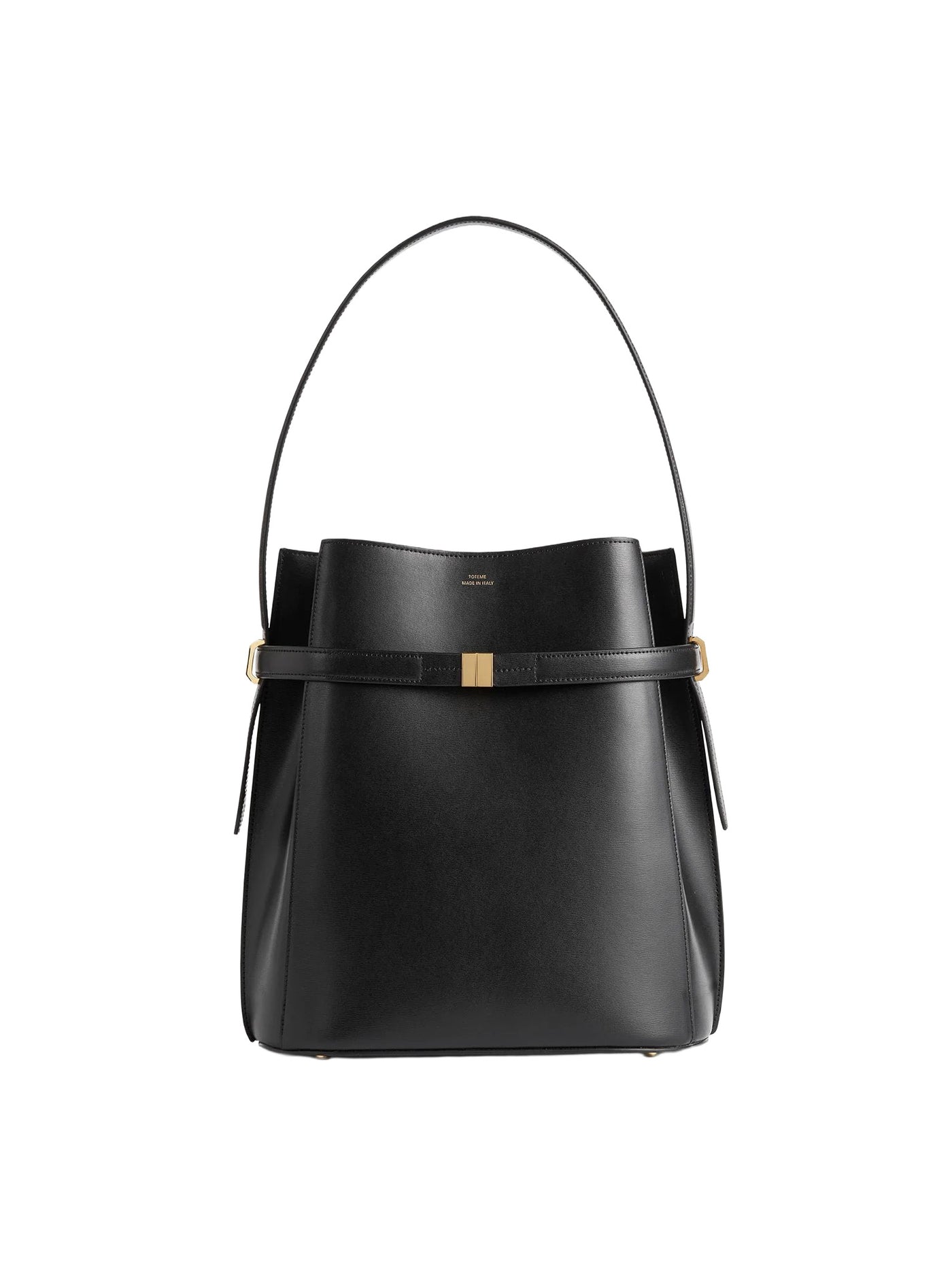 Belted Leather Bucket Bag in Black