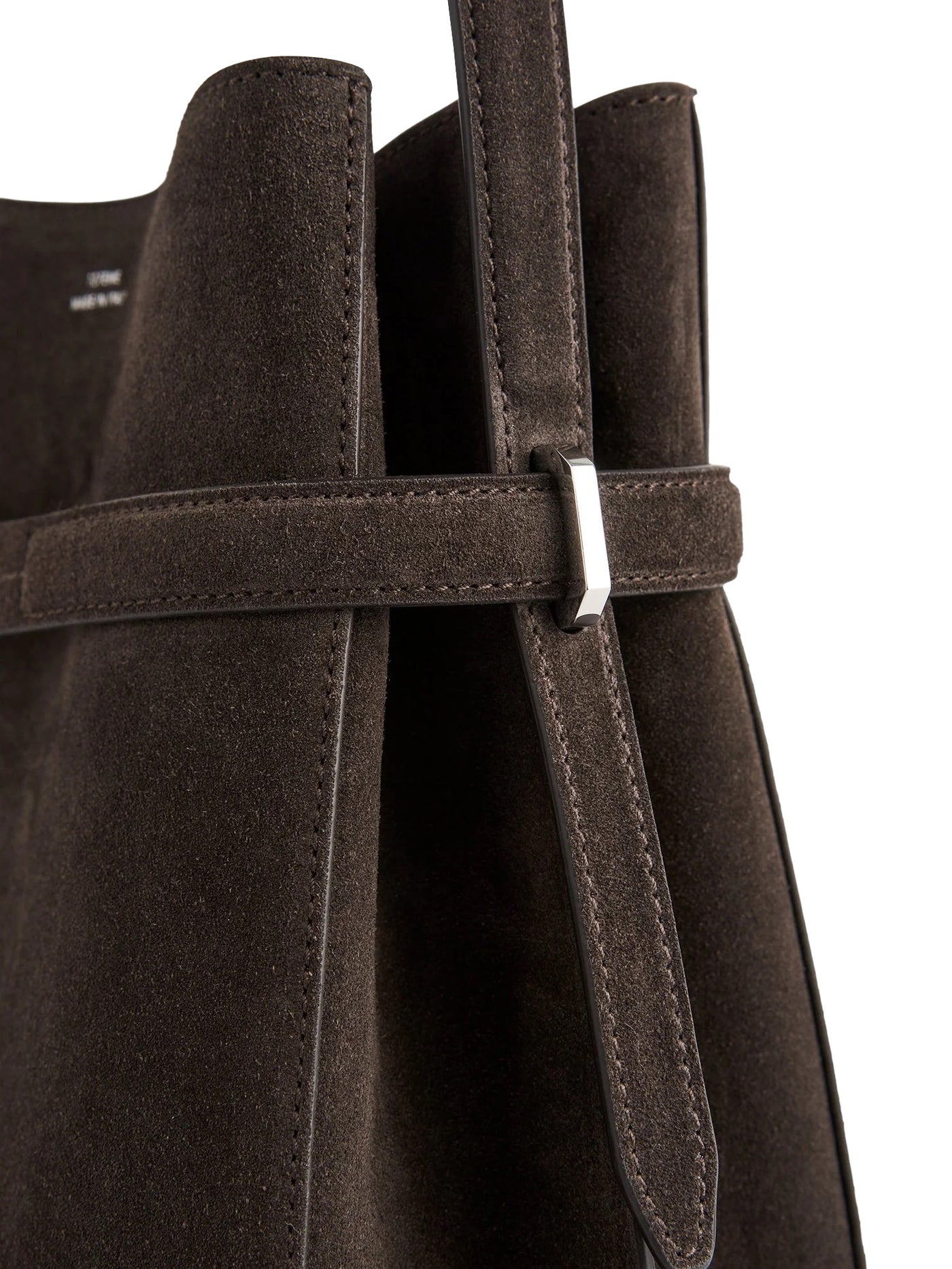 Belted Suede Bucket Bag