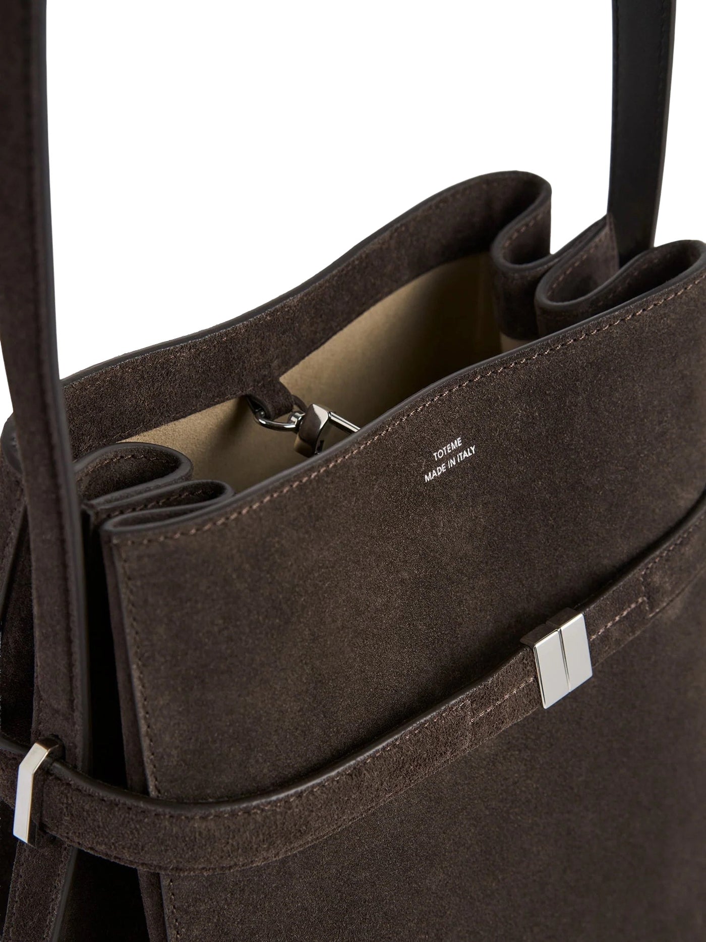 Belted Suede Bucket Bag