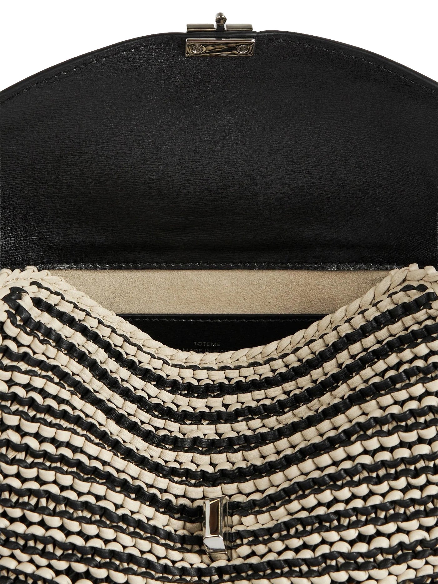 T-Lock Woven-Leather Clutch in Black/Sand