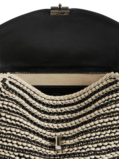 T-Lock Woven-Leather Clutch in Black/Sand